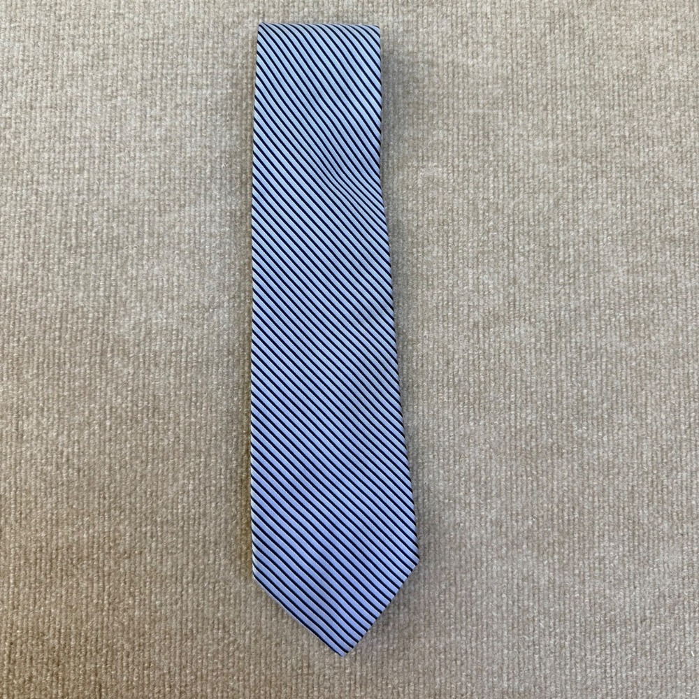 Brooks Brothers Makers Silk Tie Blue Navy Diagonal Stripe Woven in England USA‎